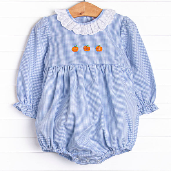 Petite Pumpkins Embroidered Bubble, Blue