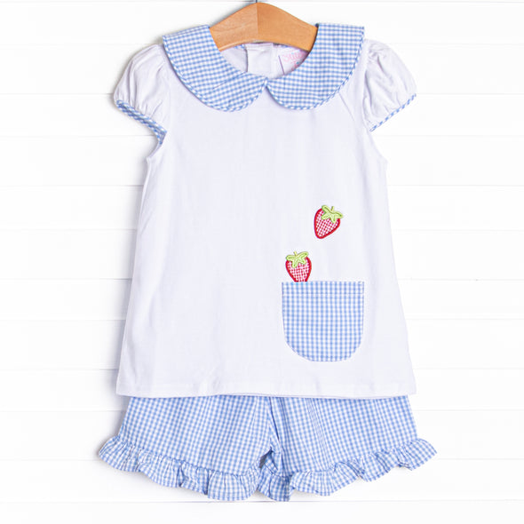 Berry Good Time Applique Ruffle Short Set, Blue