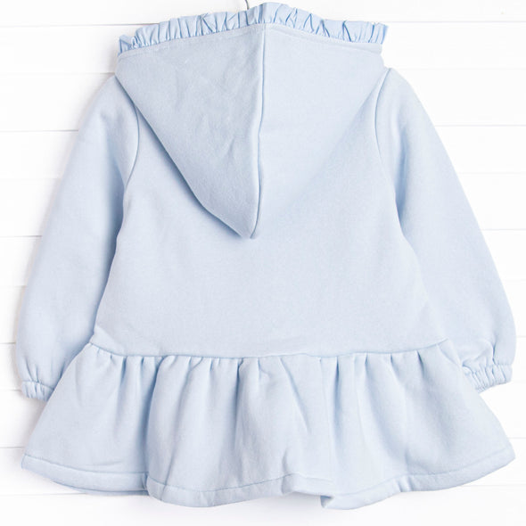 Just Bloomed Applique Zip-Up Ruffle Jacket, Blue