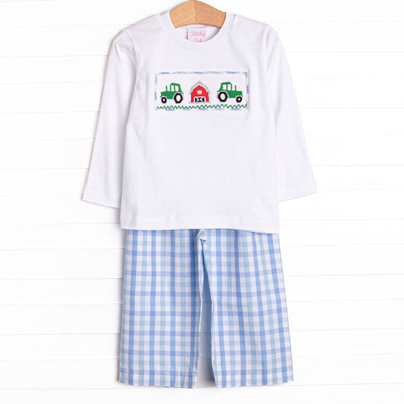 Life on the Farm Smocked Pant Set, Blue