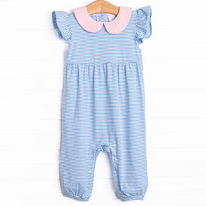 Emmaline Romper, Medium Blue Stripe