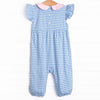 Emmaline Romper, Medium Blue Stripe