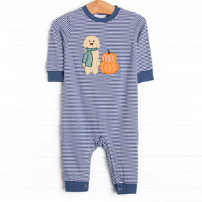 Autumn Fest Friend Applique Romper, Navy