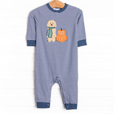 Autumn Fest Friend Applique Romper, Navy