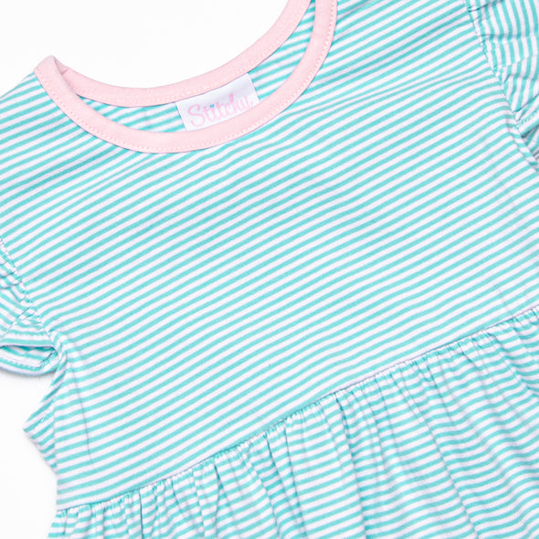 Everly Dress, Pink and Mint Stripe