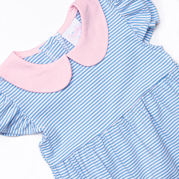 Emmaline Romper, Medium Blue Stripe