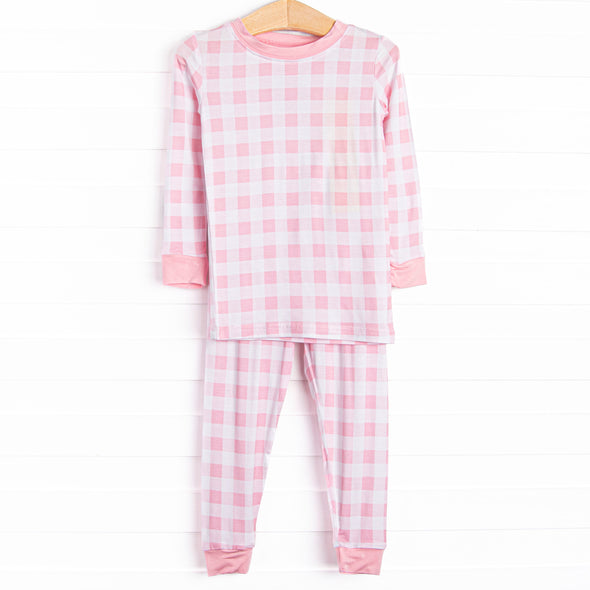 Charlee Check Bamboo Pajama Set, Pink