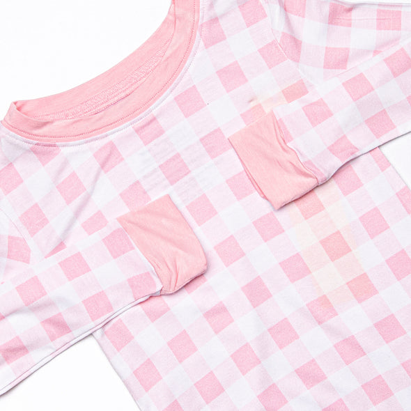 Charlee Check Bamboo Pajama Set, Pink