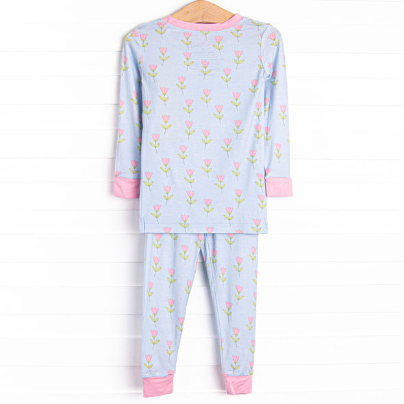 Tulip Blooms Bamboo Pajama Set, Blue