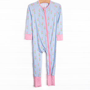 Tulip Blooms Bamboo Zippy Pajama, Blue