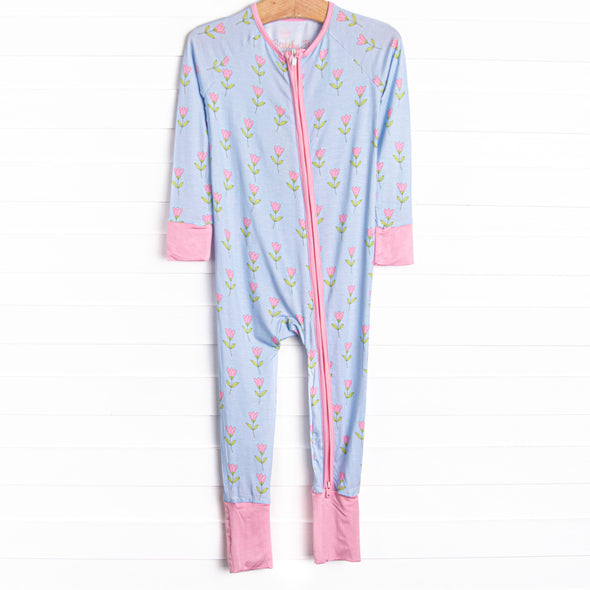 Tulip Blooms Bamboo Zippy Pajama, Blue