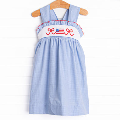 Brave Bows Smocked Dress, Blue