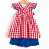 Patriotic Pops Smocked Ruffle Short Set, Red Check