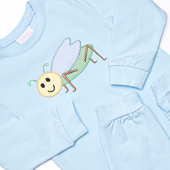 Young Grasshopper Applique Romper, Blue