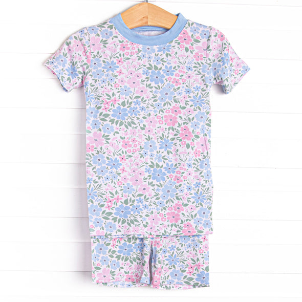 Dapper Daisies Bamboo Pajama Short Set, Blue