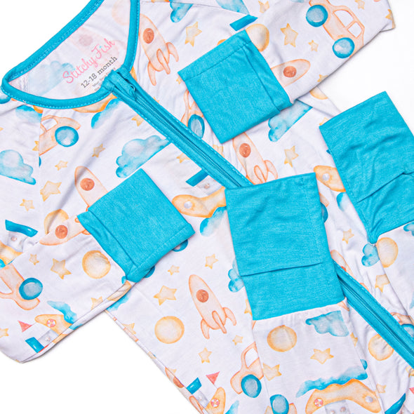 Dreaming Drivers Bamboo Zippy Pajama, Blue