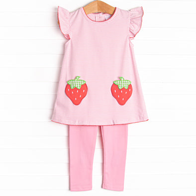 Pocketful of Berries Applique Legging Set, Pink