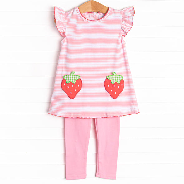 Pocketful of Berries Applique Legging Set, Pink