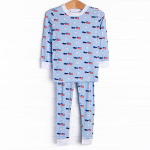 All-American Aviator Bamboo Pajama Set, Blue