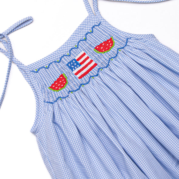 Bold and Brave BBQ Smocked Ruffle Short Set, Blue