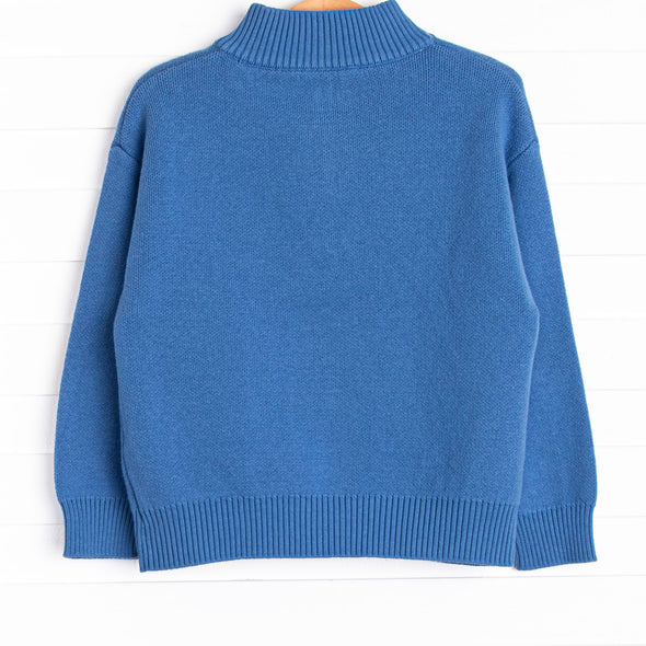 Quarter Zip Knitted Sweater, Medium Blue