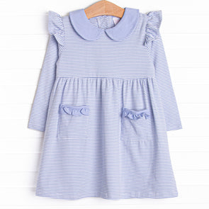 Emmaline Long Sleeve Pocket Dress, Periwinkle Stripe