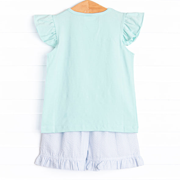 Minted Mouse Applique Ruffle Short Set, Green