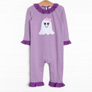 Ghoul Friend Applique Ruffle Romper, Purple