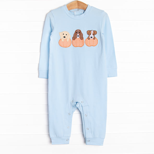 Halloween Hounds Applique Romper, Blue