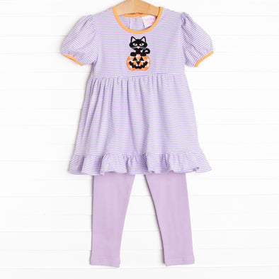 Scaredy Cat Applique Legging Set, Purple