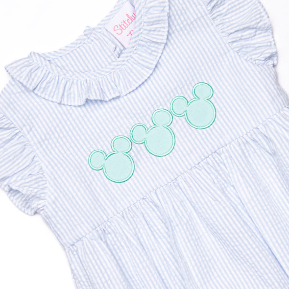 Minted Mouse Applique Ruffle Bubble, Blue Seersucker