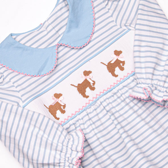 Puppy Present Smocked Diaper Set, Blue