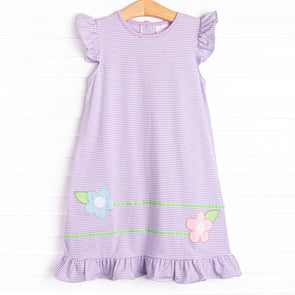 Very Sweet Vines Applique Dress, Purple