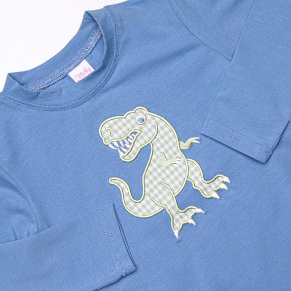 T-Rex Terror Applique Top, Blue