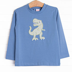 T-Rex Terror Applique Top, Blue