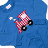 Locomotive Lad Applique Romper, Medium Blue