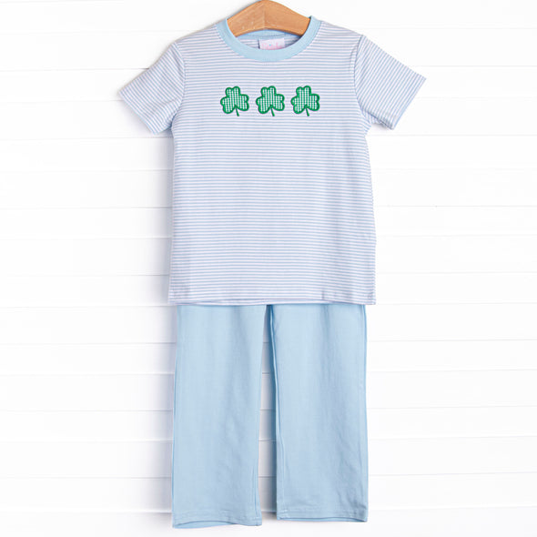 Lucky Trio Applique Pant Set, Blue