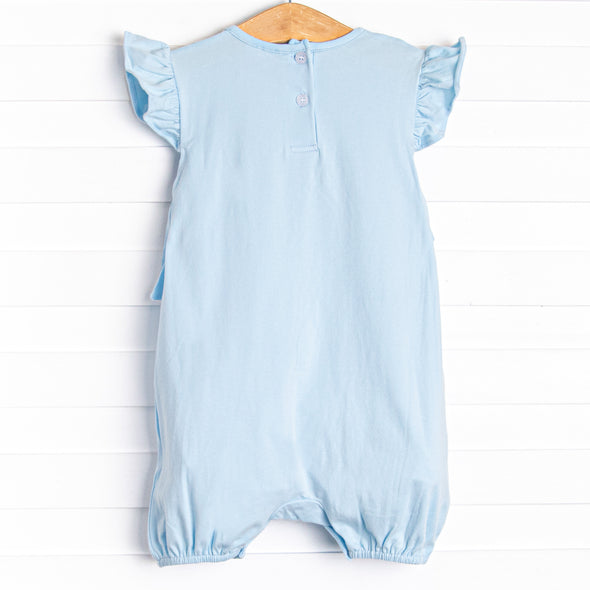 Gingham Golden Applique Bubble Romper, Blue