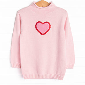 Scalloped Sweetheart Rolled Neck Sweater, Pink