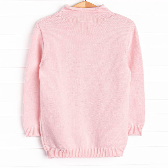 Scalloped Sweetheart Rolled Neck Sweater, Pink