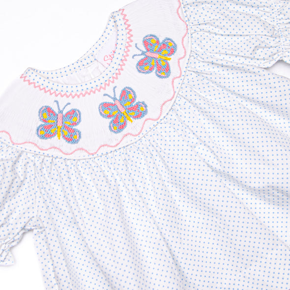 Bye Bye Butterfly Smocked Diaper Set, Blue