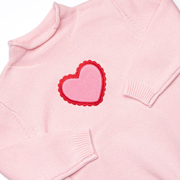 Scalloped Sweetheart Rolled Neck Sweater, Pink