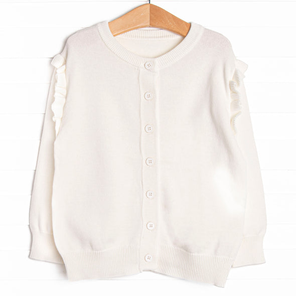 Button-Up Flutter Sleeve Sweater, Ivory