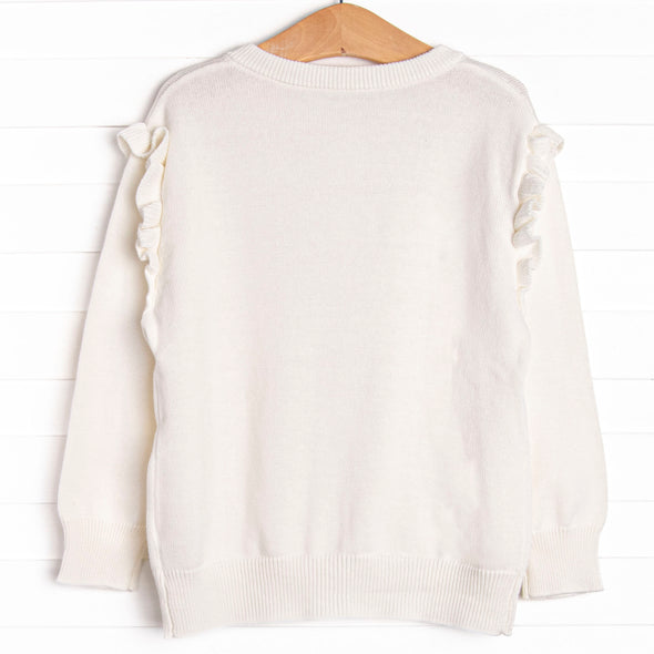 Button-Up Flutter Sleeve Sweater, Ivory