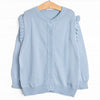 Button-Up Flutter Sleeve Sweater, Blue