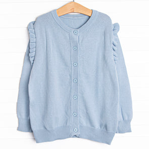 Button-Up Flutter Sleeve Sweater, Blue