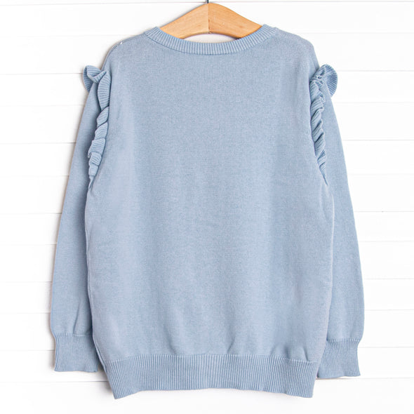 Button-Up Flutter Sleeve Sweater, Blue