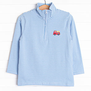 Red Rescue Embroidered Pullover, Blue Stripe