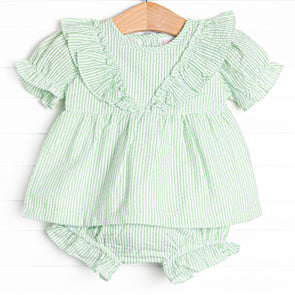 Sally Skipper Diaper Set, Green Seersucker