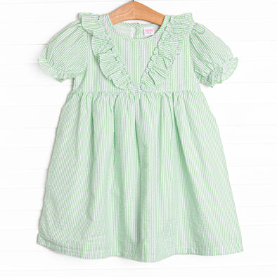 Sally Skipper Dress, Green Seersucker